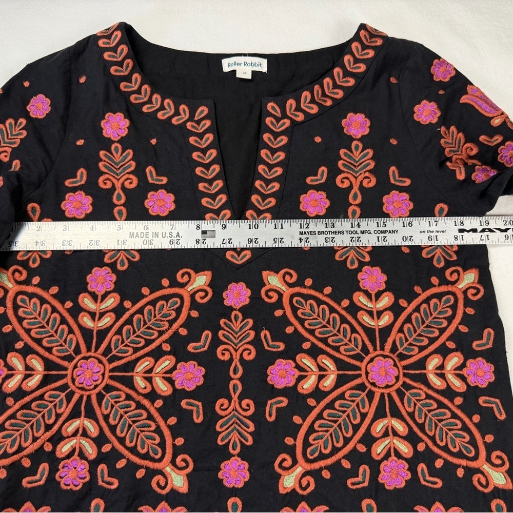 Roller Rabbit Black Pink Embroidered Boho Mini Dress Tunic Shift Dress XS - Picture 6 of 12